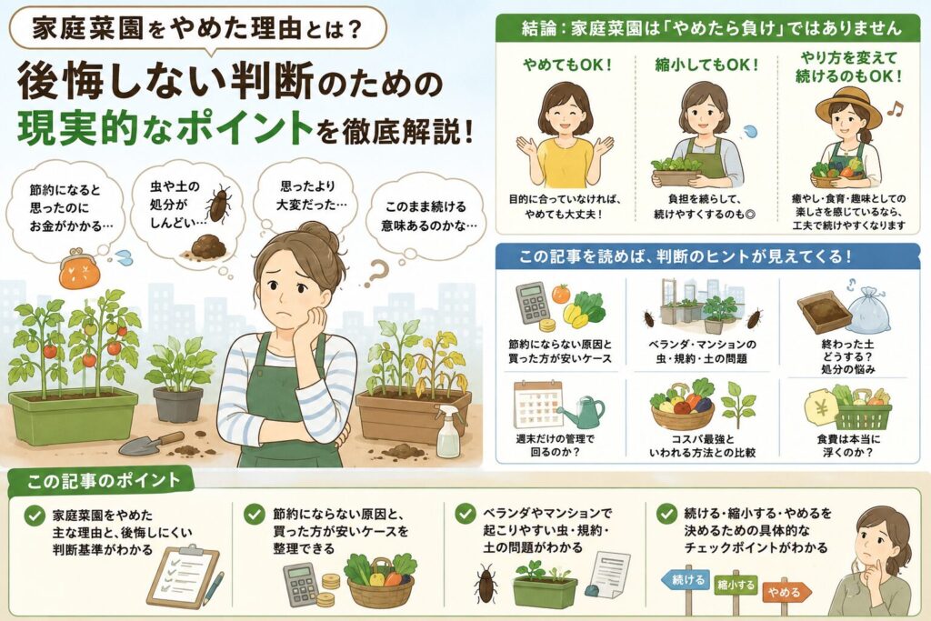 家庭菜園をやめた理由を徹底解説 節約効果や失敗リスクを正しく知る