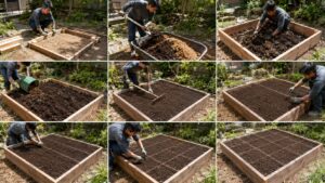 木枠を組んで堆肥を混ぜ一坪菜園を作る手順