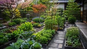 季節の野菜や花を組み合わせたおしゃれな家庭菜園デザイン