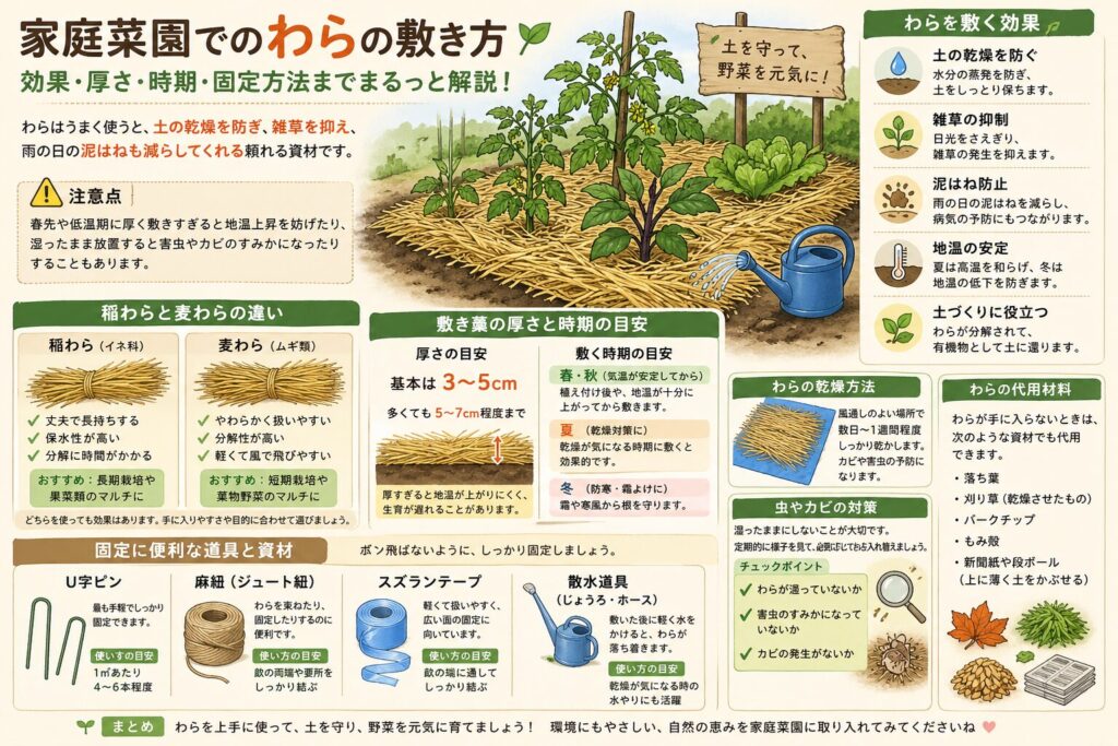 家庭菜園向け わらの敷き方完全版｜厚み・向き・デメリット対策