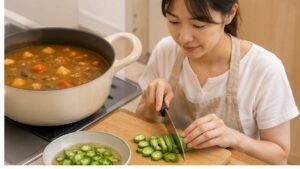 固いオクラを薄切りにしてカレーやスープへ活用する調理方法