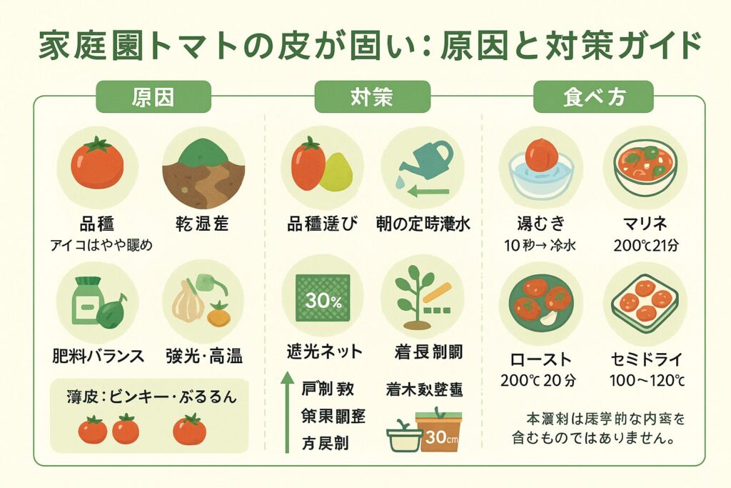 家庭菜園のトマトの皮が硬い原因と対処法|薄皮化と食べ方のコツ