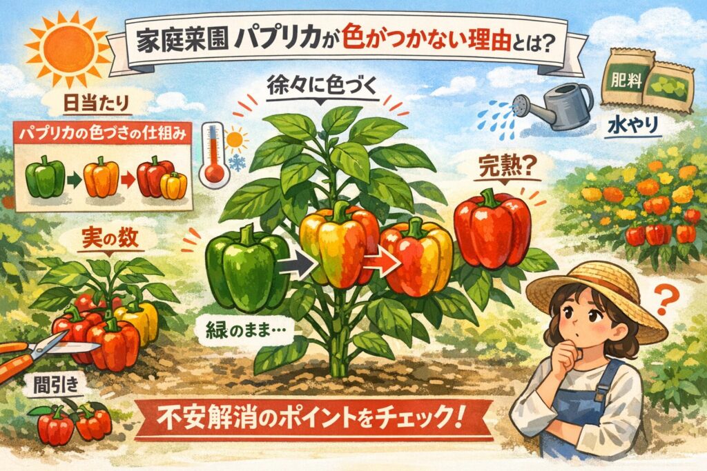 家庭菜園のパプリカが色がつかないのはなぜ？完熟の目安と対処