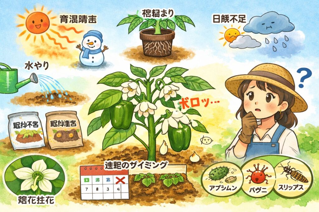 家庭菜園でピーマンの花が落ちる原因と今すぐできる対策はこれ！