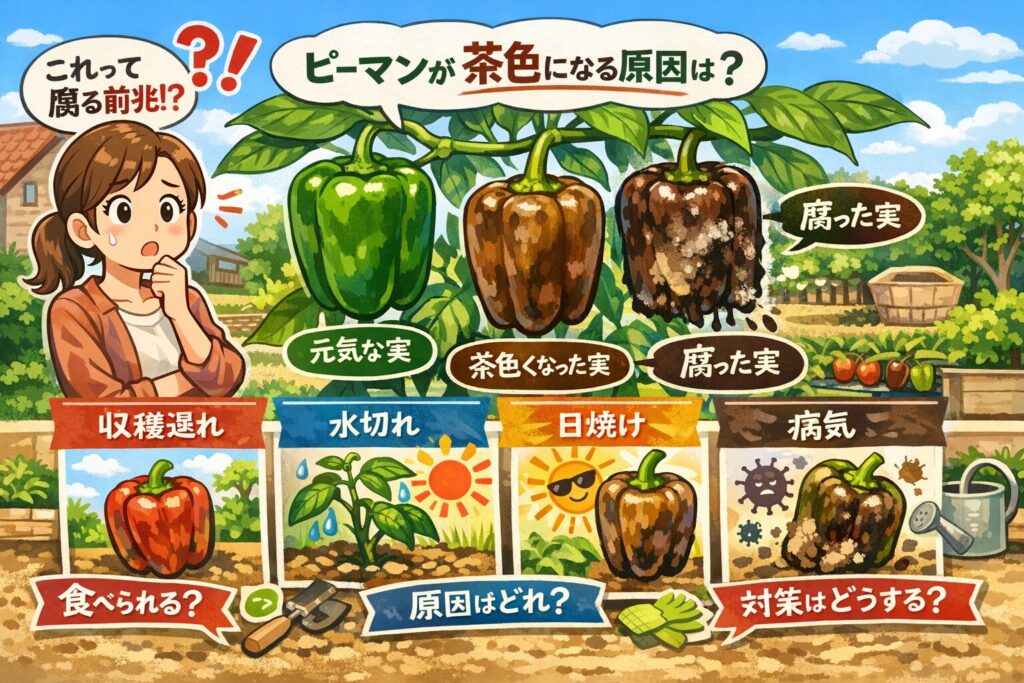 家庭菜園でピーマンが茶色になる理由と病気・日焼け対処法一覧