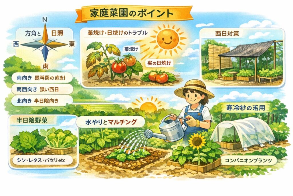 家庭菜園の方角で日当たりが良すぎる時の対策　症状別の改善ロードマップも