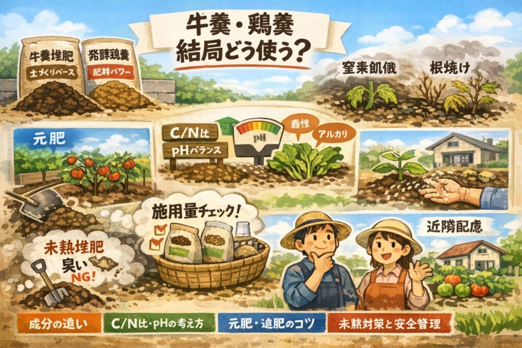家庭菜園の牛糞と鶏糞の使い方と施肥量の目安を徹底解説 使い分けもバッチリ!
