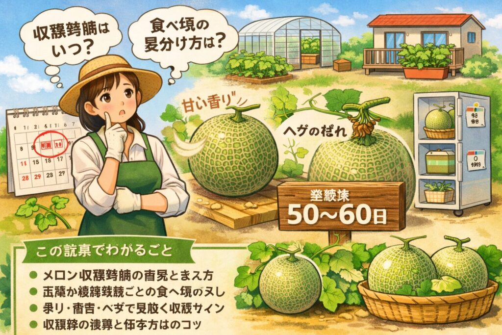 家庭菜園メロンの収穫時期と食べ頃を受粉後日数で管理する方法