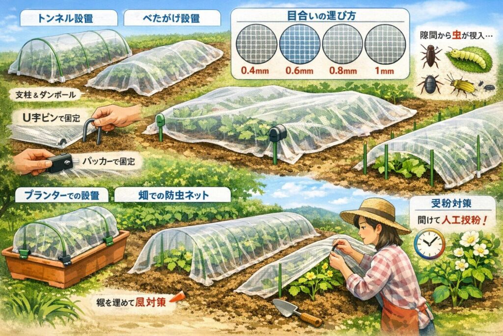 家庭菜園の防虫ネットの張り方を初心者向けにやさしく解説します
