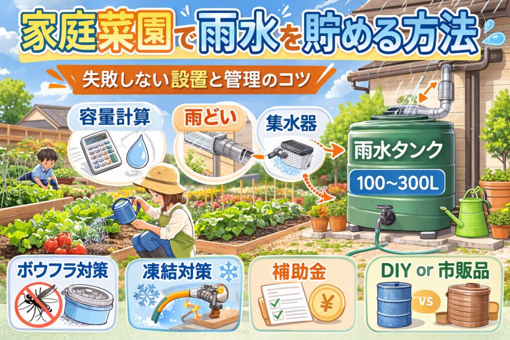 家庭菜園用の雨水を貯めるための基本設計と失敗しない運用法を解説します