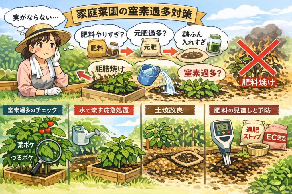 家庭菜園の窒素過多を改善する方法はこれ！｜症状チェックと対策完全版
