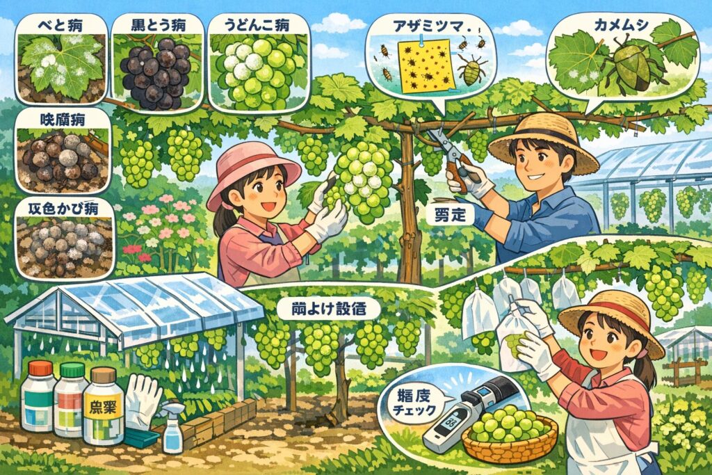 ぶどうの防除暦はいつから始める？シャインマスカットを家庭菜園で育てるコツ