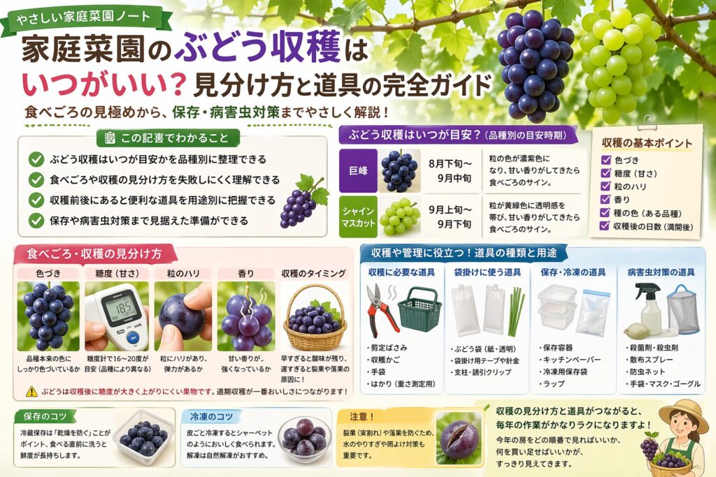 家庭菜園でぶどうの収穫時期を失敗しない見分け方と便利な道具を徹底解説