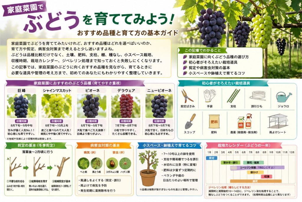 家庭菜園向けぶどうのおすすめ品種と剪定道具の基本をやさしく解説