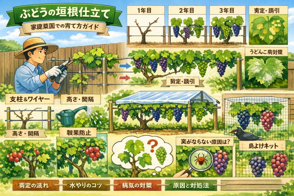 ぶどうの垣根仕立てを家庭菜園で初心者が成功するためのコツはこれ