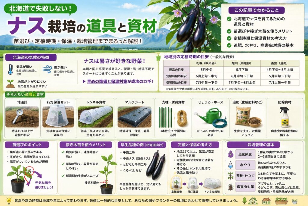 ナスの家庭菜園を北海道で成功させる育て方と道具や資材を徹底解説