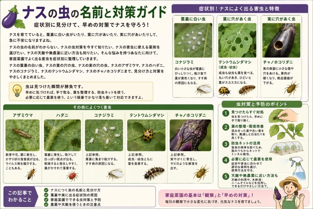 ナスを家庭菜園でつくると出る虫は何？原因と駆除方法を紹介します