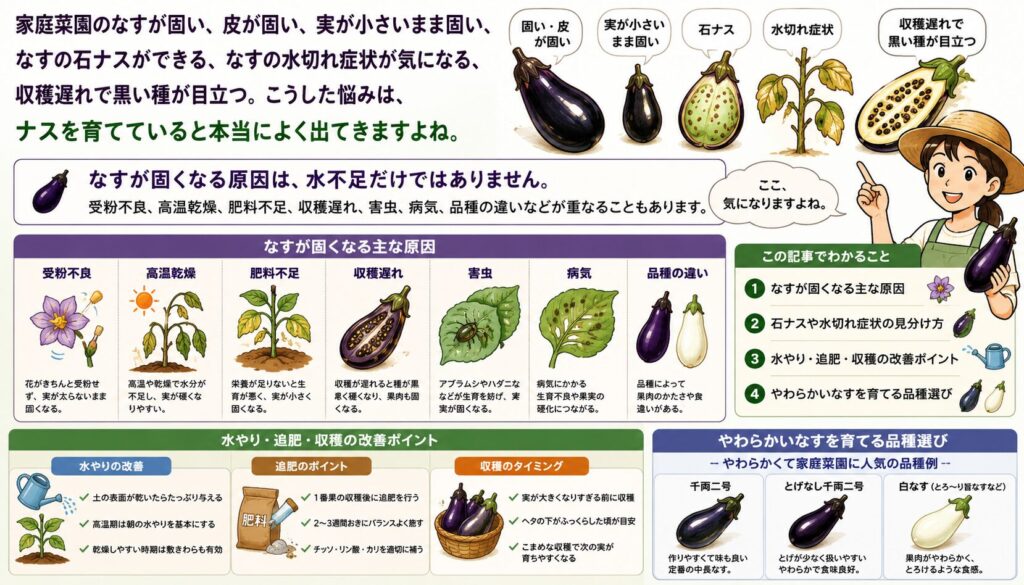 家庭菜園のなすが固い時に見直す水やりと追肥のコツ徹底ガイド