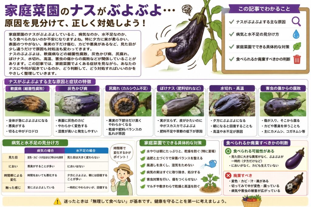 家庭菜園のナスがぶよぶよになる原因と対策を徹底解説します