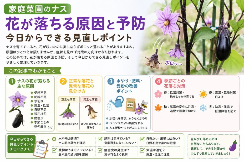 家庭菜園のナスで花が落ちる原因と対策をやさしく解説します