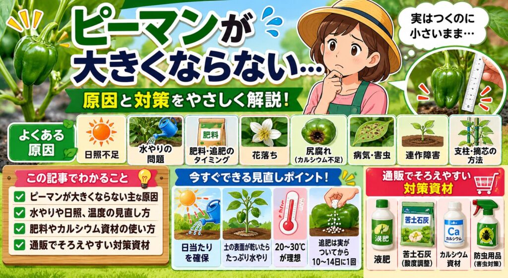 家庭菜園のピーマンが大きくならない原因と対策を徹底解説します