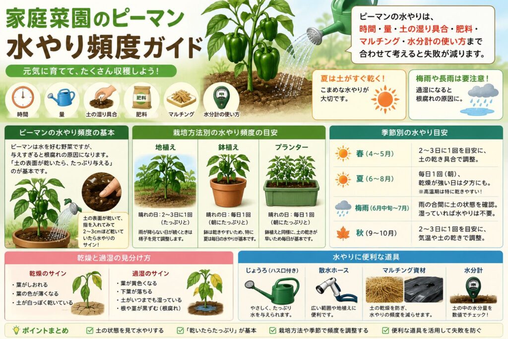 家庭菜園のピーマンの水やり頻度を解説！季節別の目安と管理方法