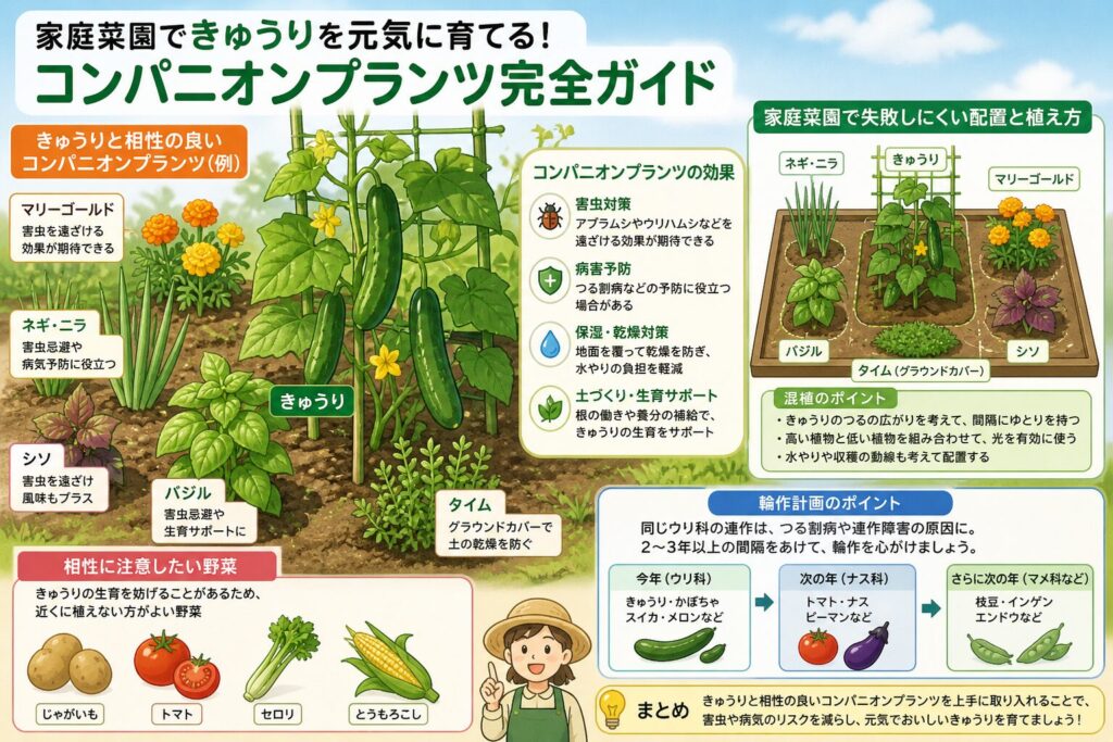 家庭菜園のきゅうりのコンパニオンプランツ　害虫対策と混植入門完全版